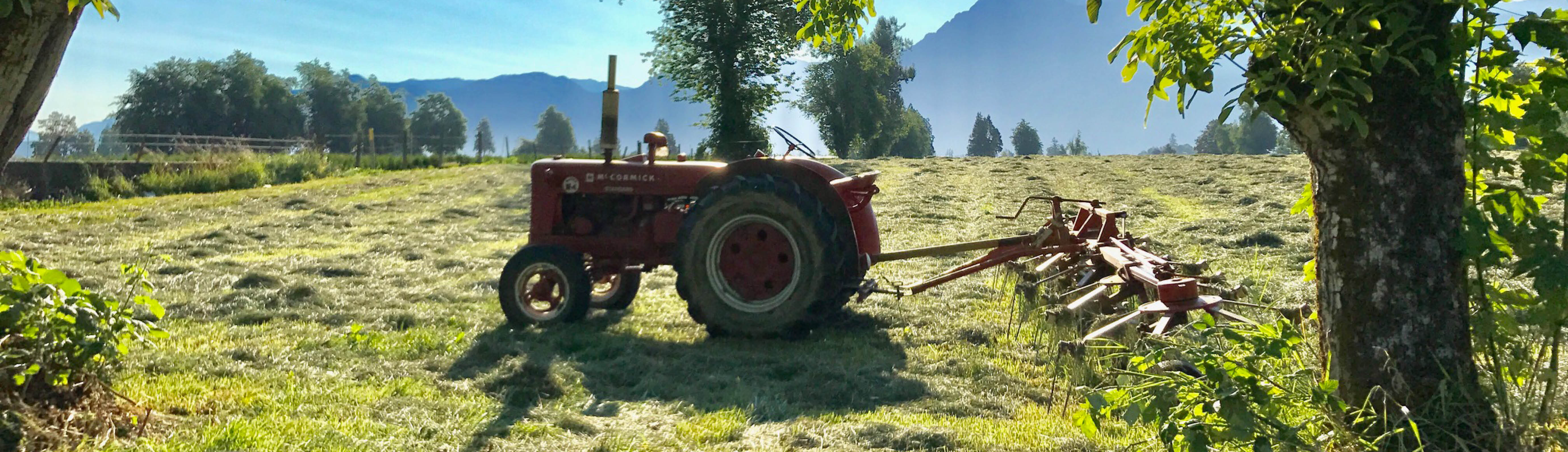 A tractor tilling soil in a field